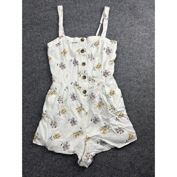 Abercrombie & Fitch Pants - Abercrombie & Fitch Romper Womens XS White Floral Button Front Smocked Pockets